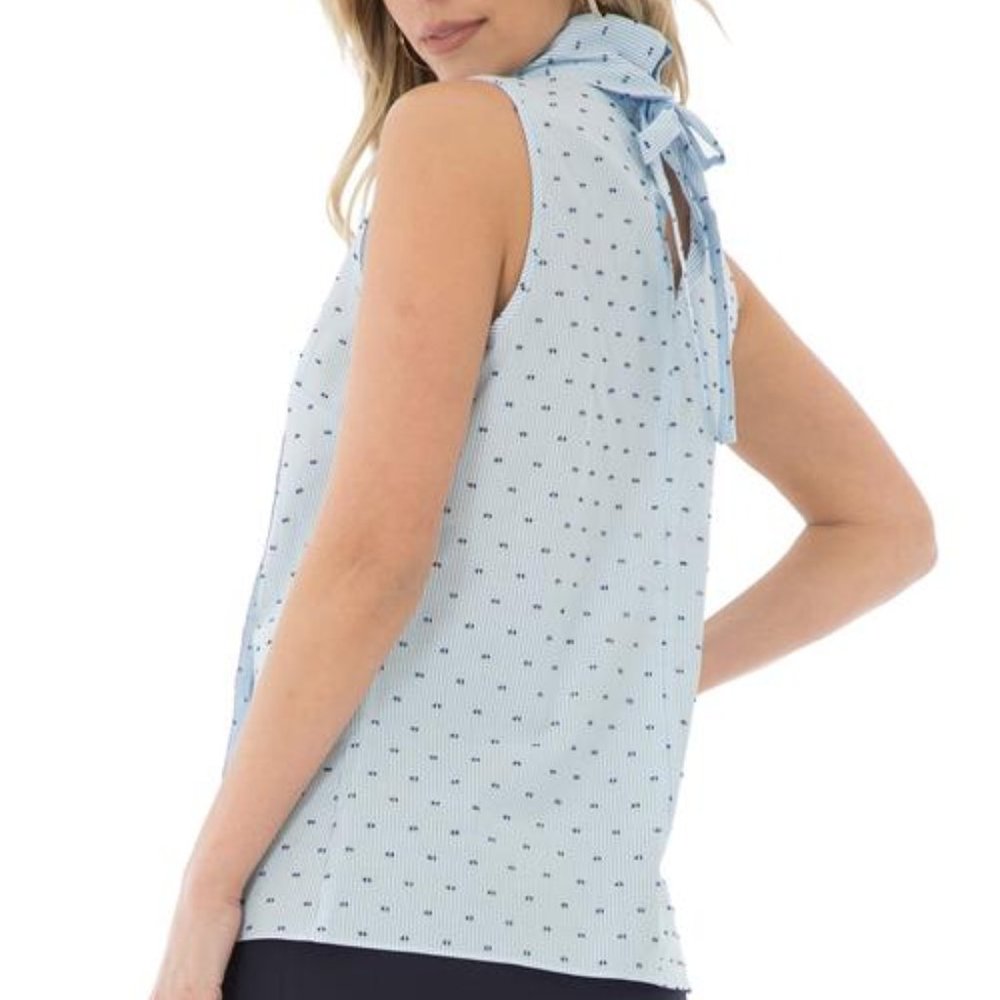 Vertigo Emma Pleated Striped Swiss Dot Blouse - Picture 2 of 8